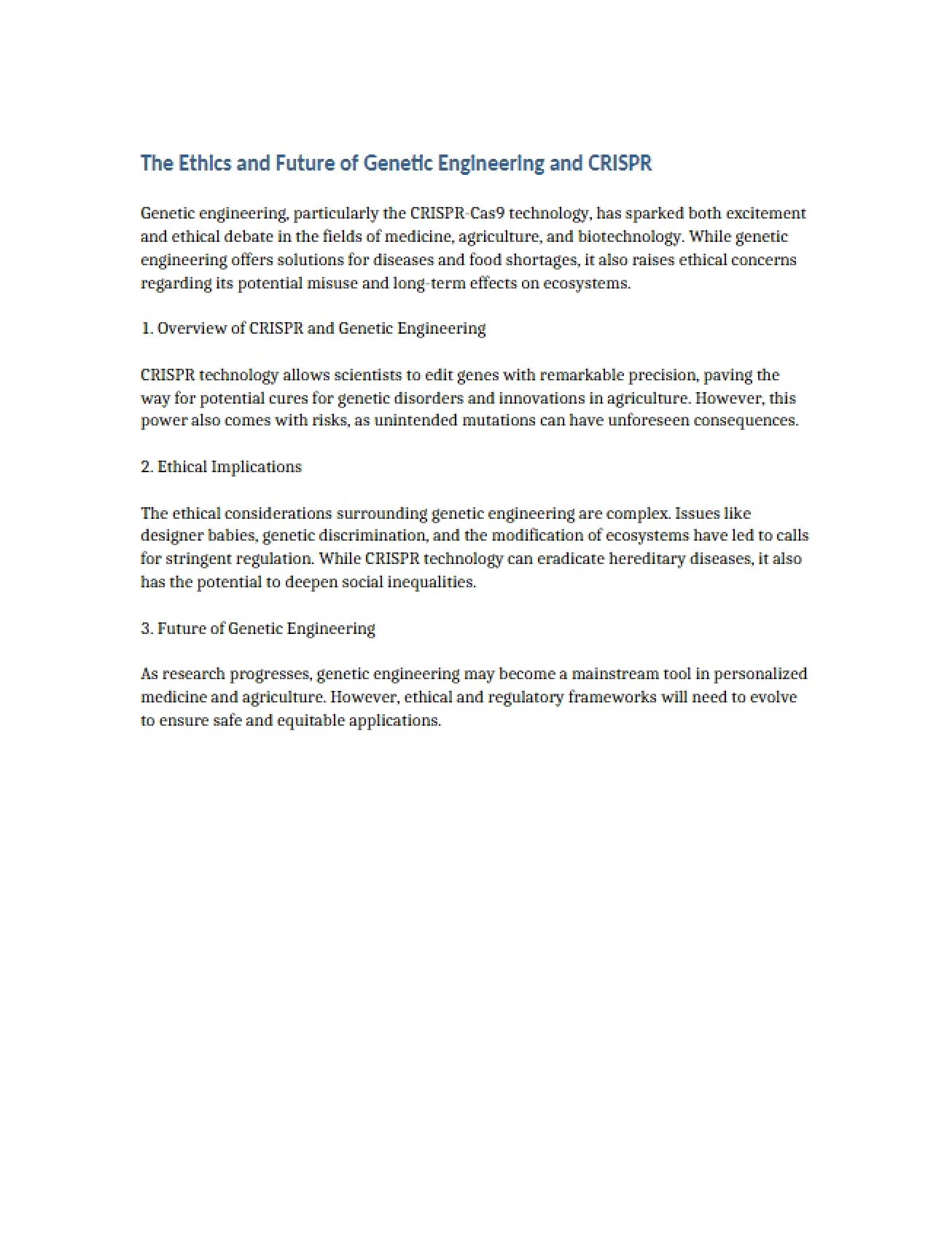 Future and Ethics of Genetic Engineering (CRISPR)