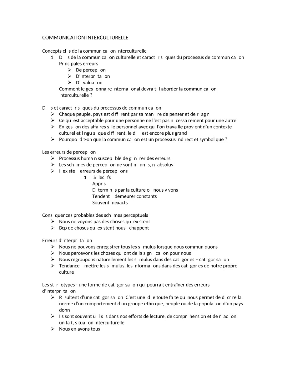 Notes sur la Communication Interculturelle