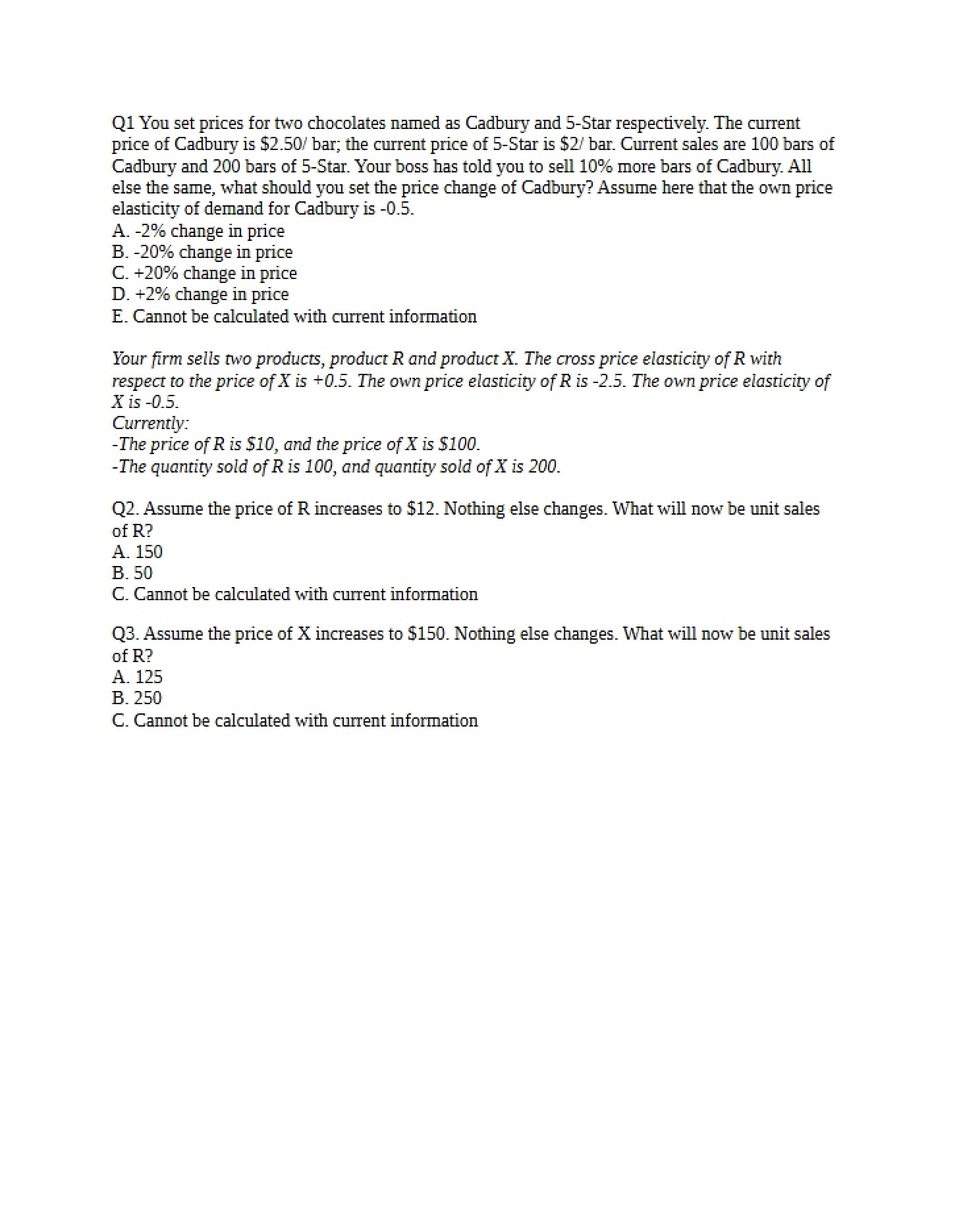 Practice Questions Price Elasticity