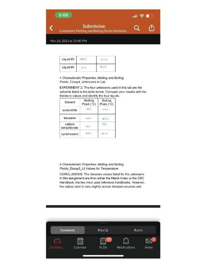 Comparing Melting and Boiling Points - Identifying Unknowns