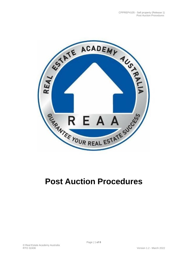 Post Auction Processes (CPPREP4105)