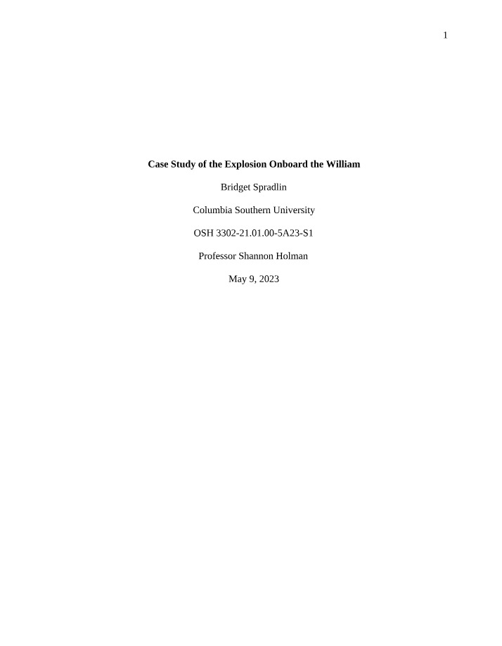 Explosion Onboard the William - A Case Study