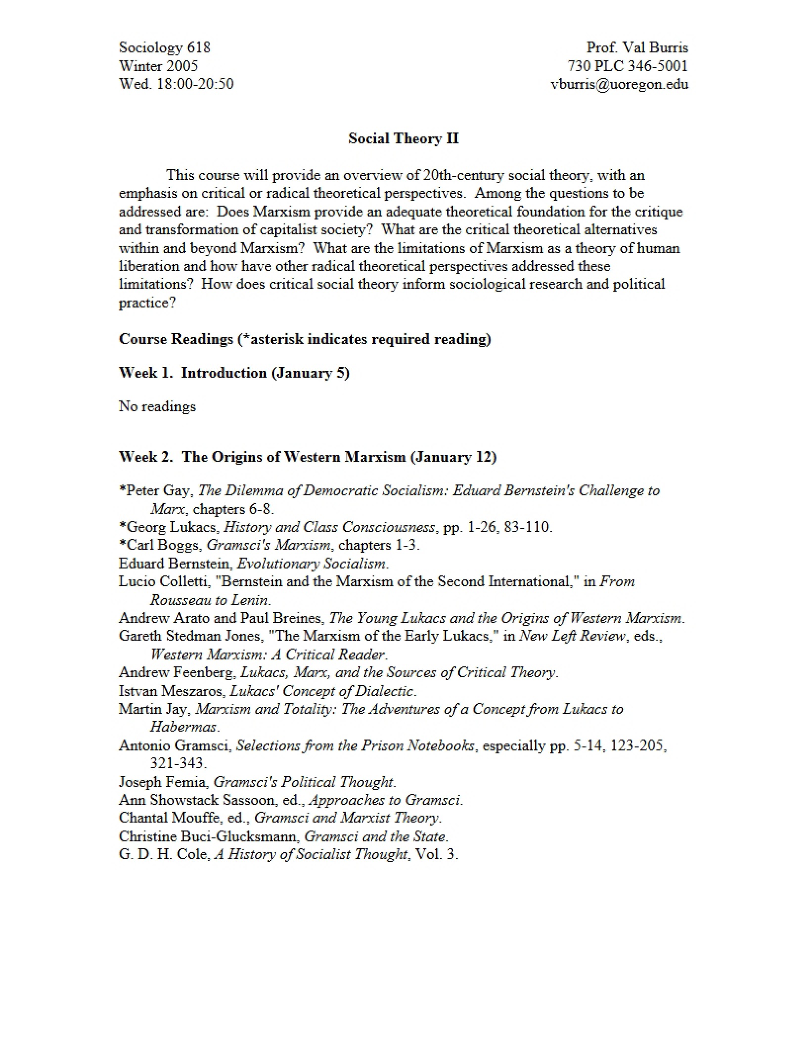 Sociological Theory II Syllabus