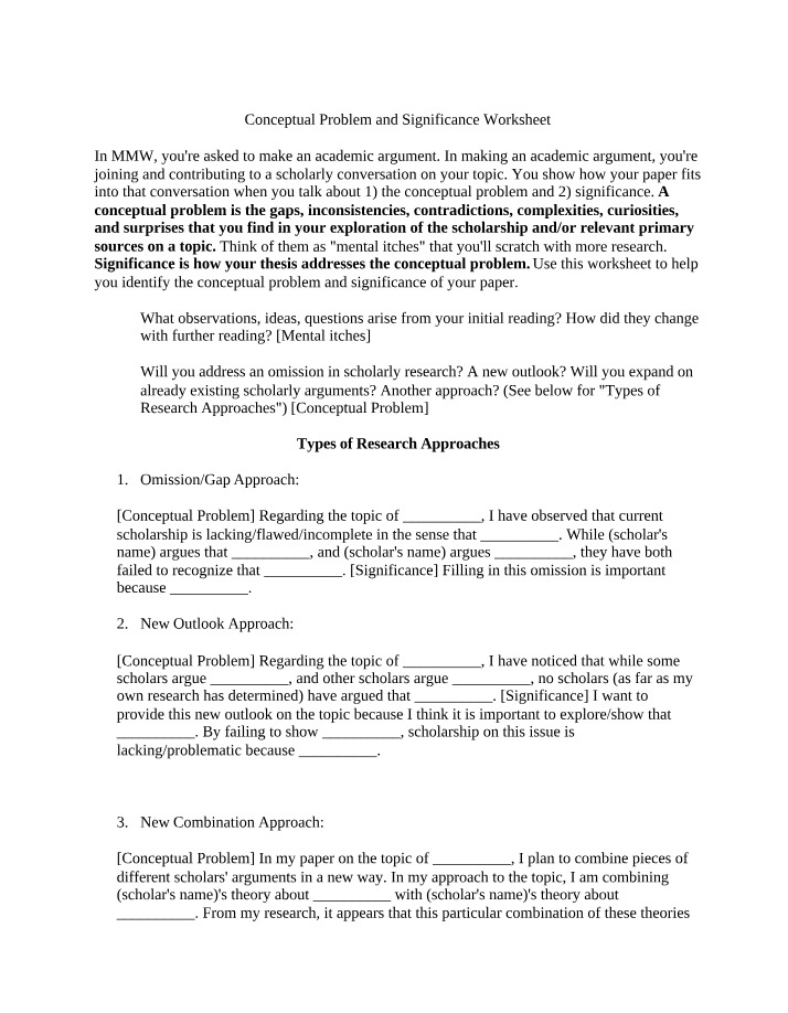 Worksheet on Conceptual Problem and Significance