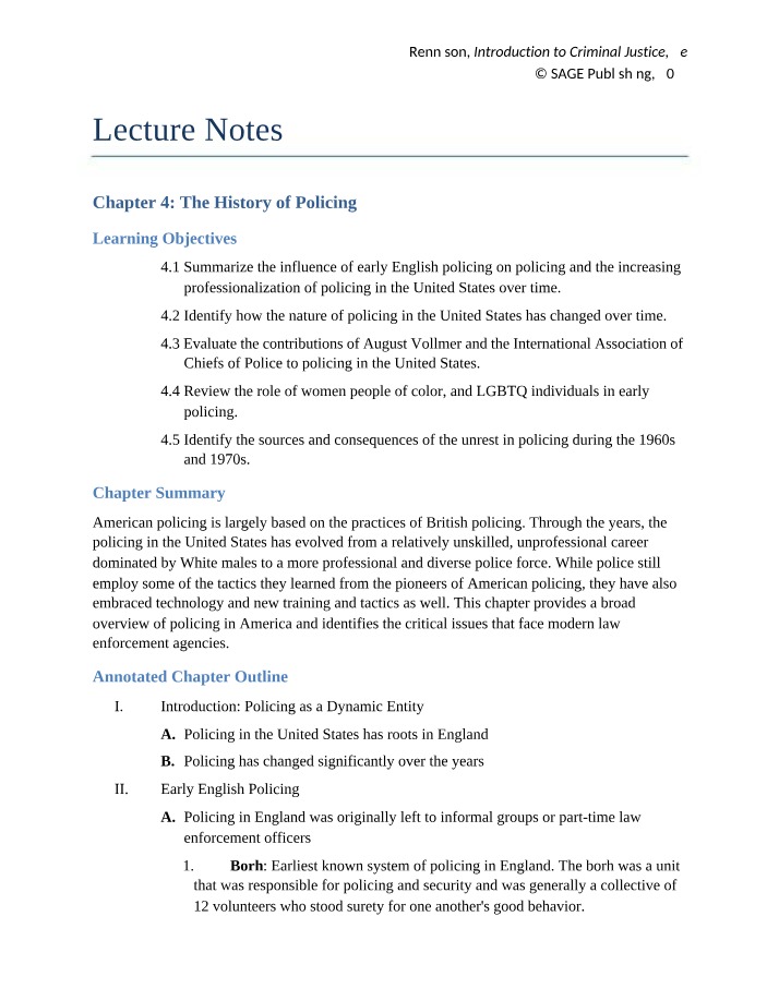 History of Policing Notes - Early English Systems to Modern
