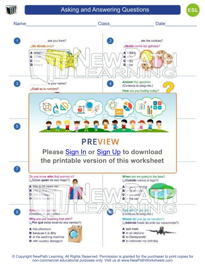ESL Worksheet - Asking and Answering Questions