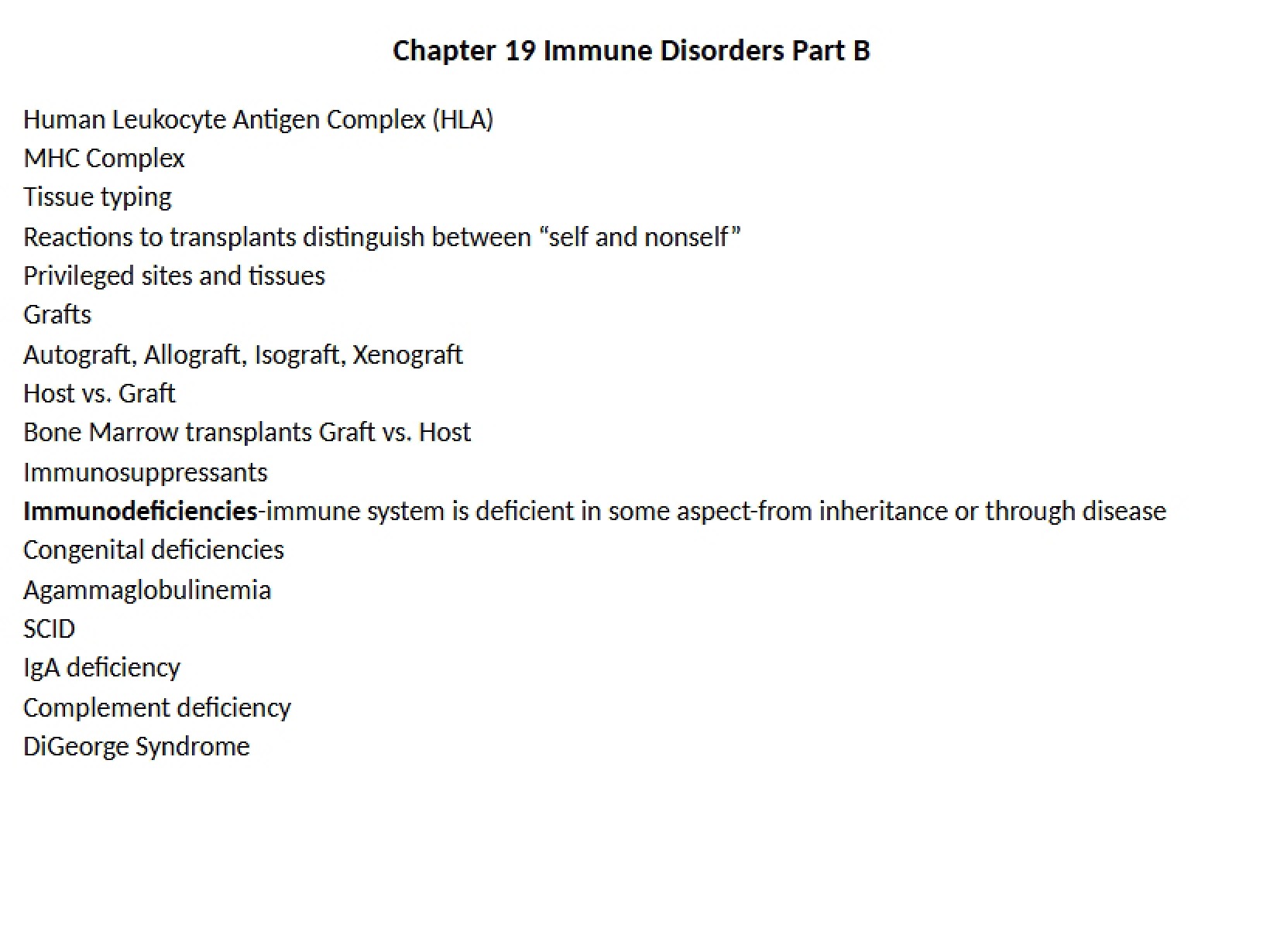 Part B Immune Disorders