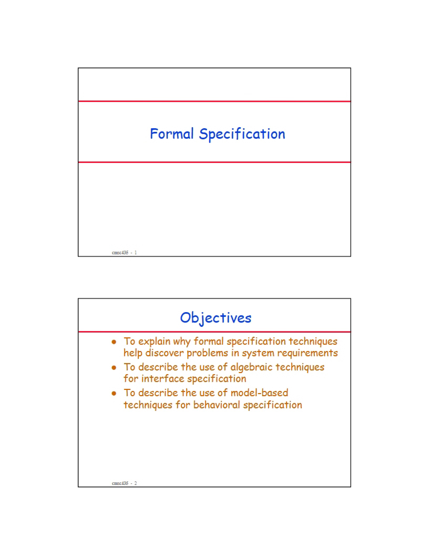 Specifications Formal