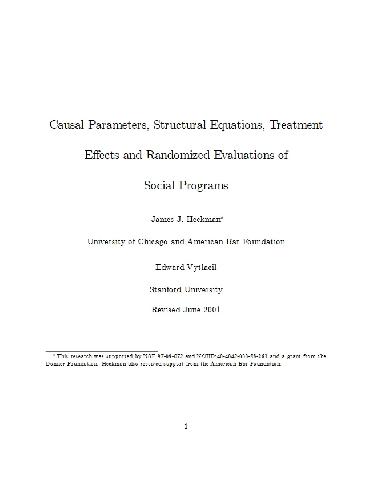 Treatment, Structural Equations, and Causal Parameters