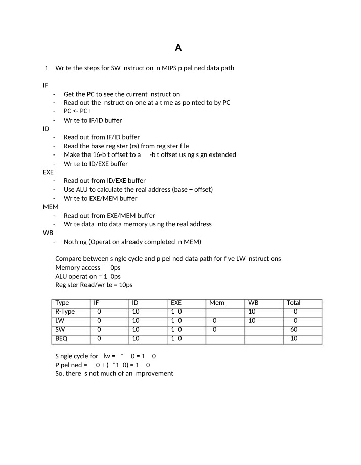 MIPS Pipelined Data Path - SW vs LW Instructions