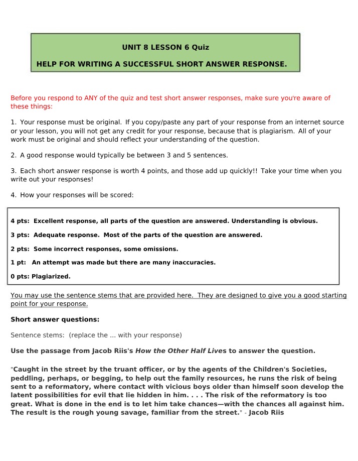 Unit 8 Quiz Template
