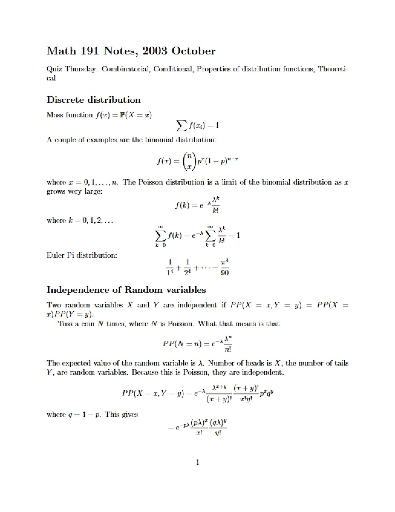 Mathematical Probability October 7
