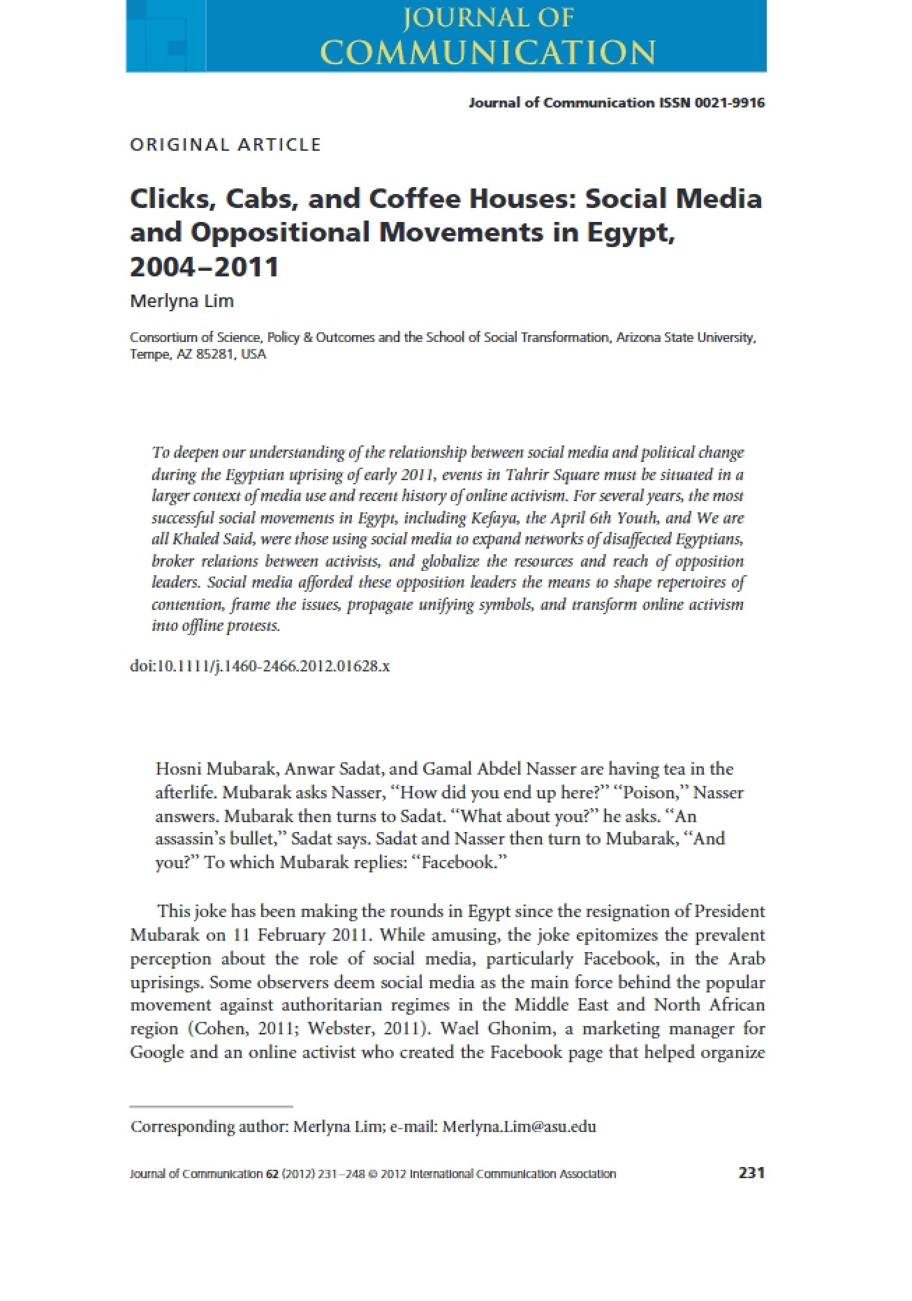 Social Media and Opposition Movements in Egypt