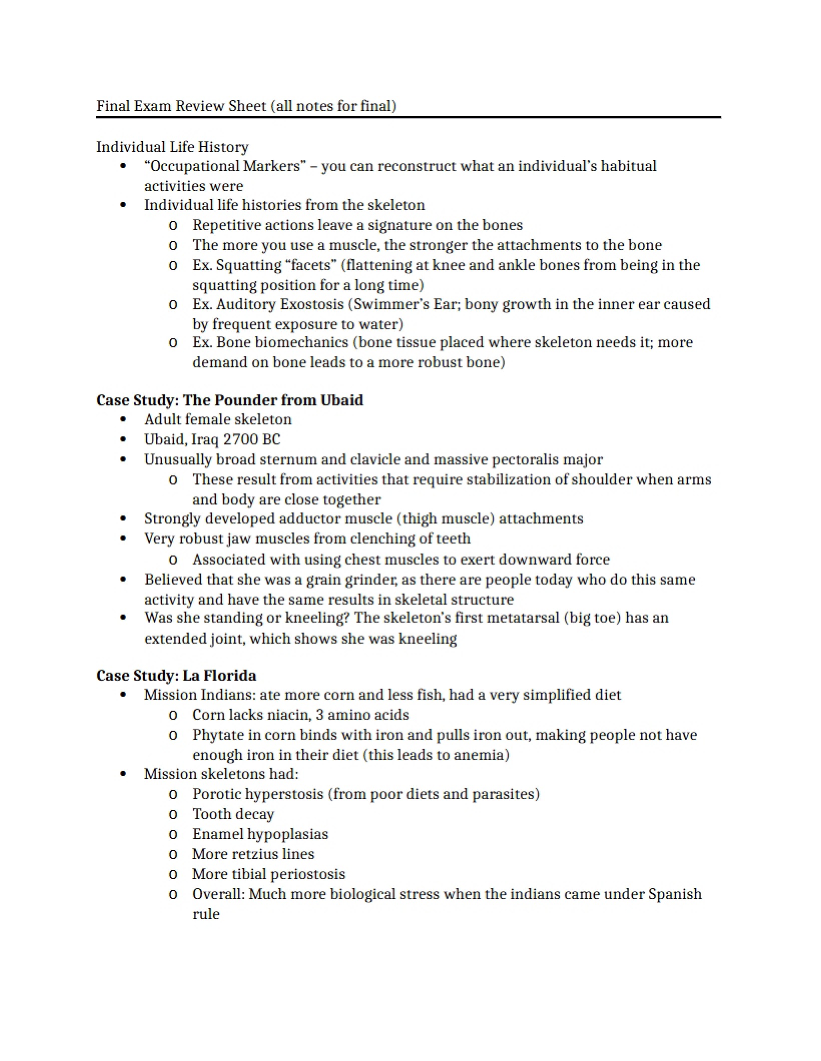 Final Exam Review Sheet