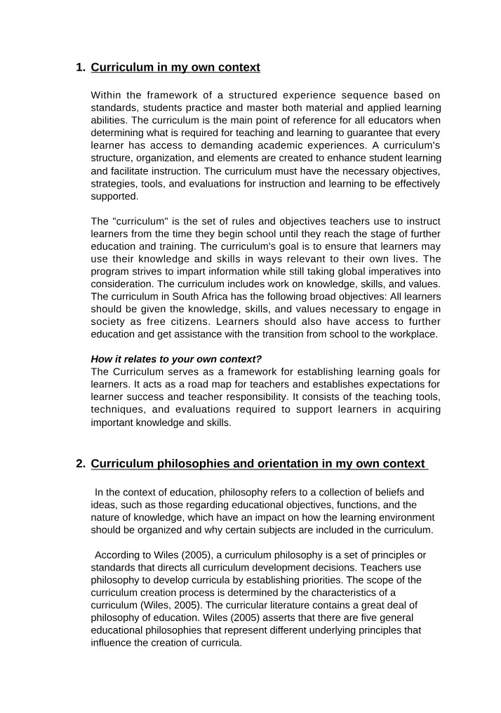 Key Objectives in Education Curriculum