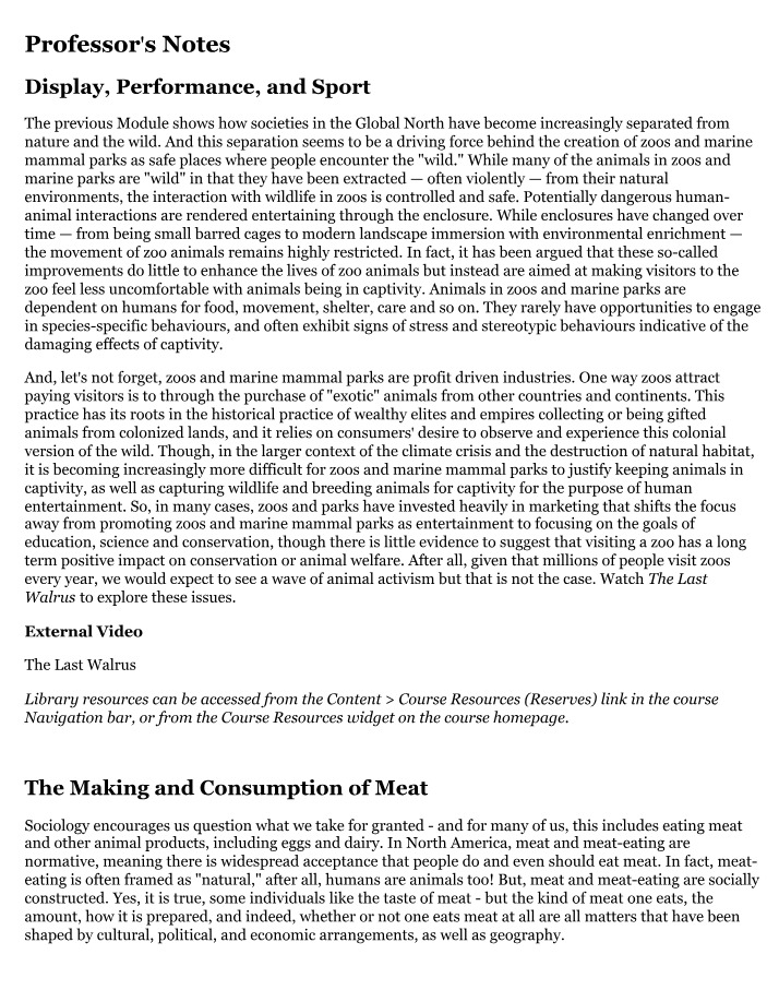 Notes on Zoos and Meat Consumption