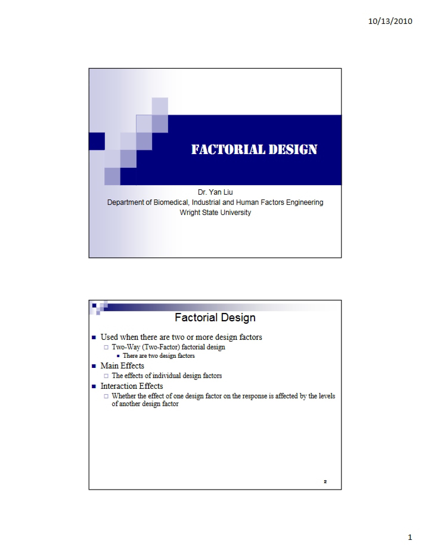 Factorial Design Principles