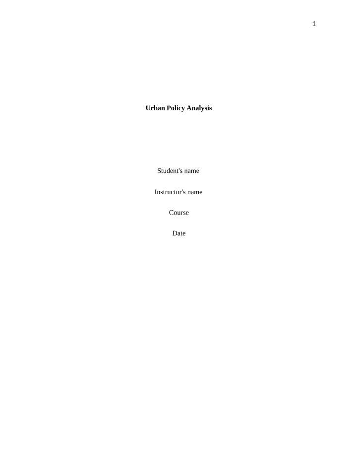 Analysis Paper on Urban Policy