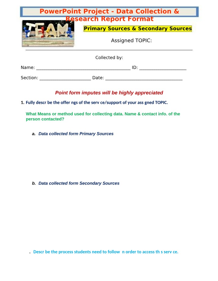 Data Collection and Research - Report Format