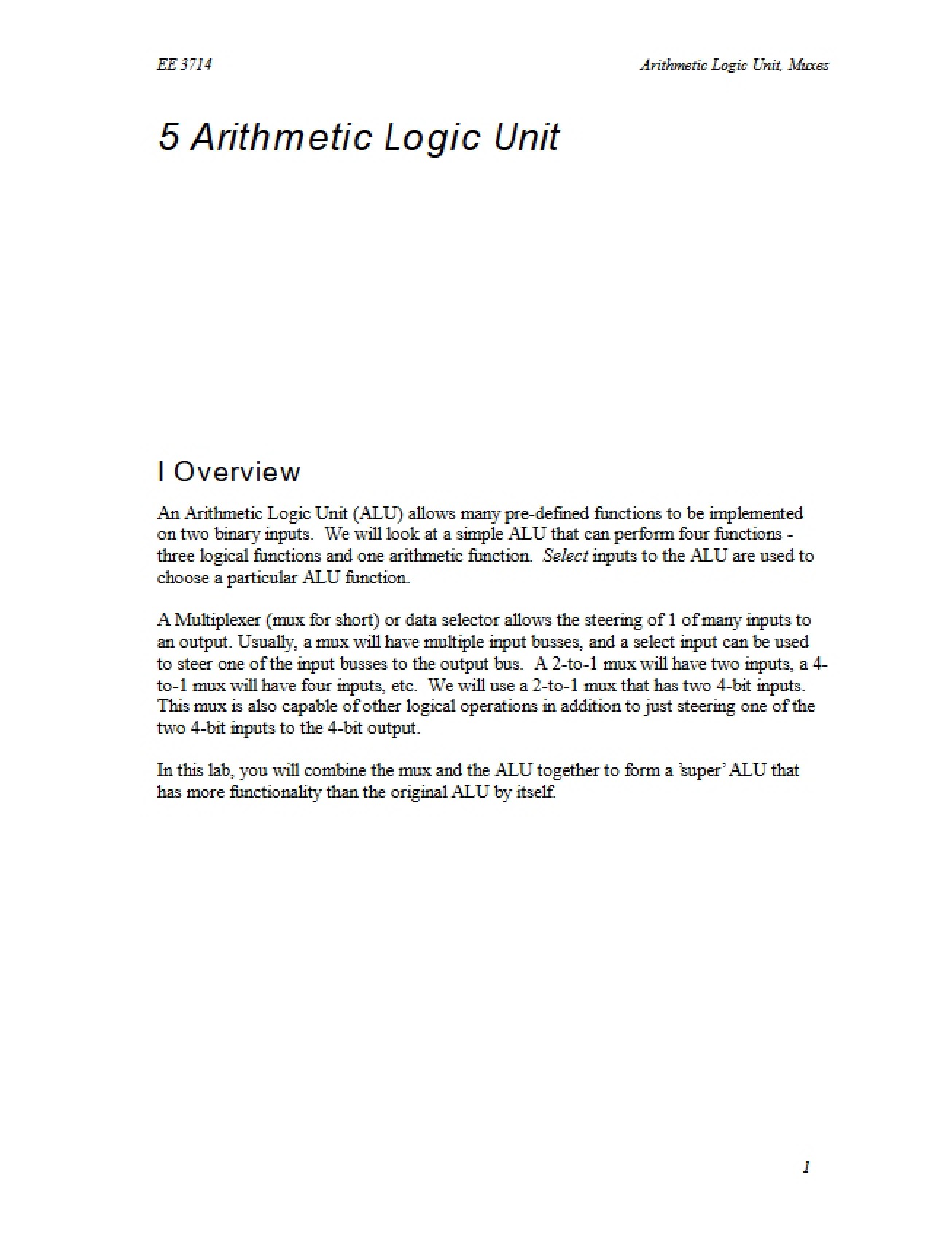 Unit 5 Arithmetic Logic