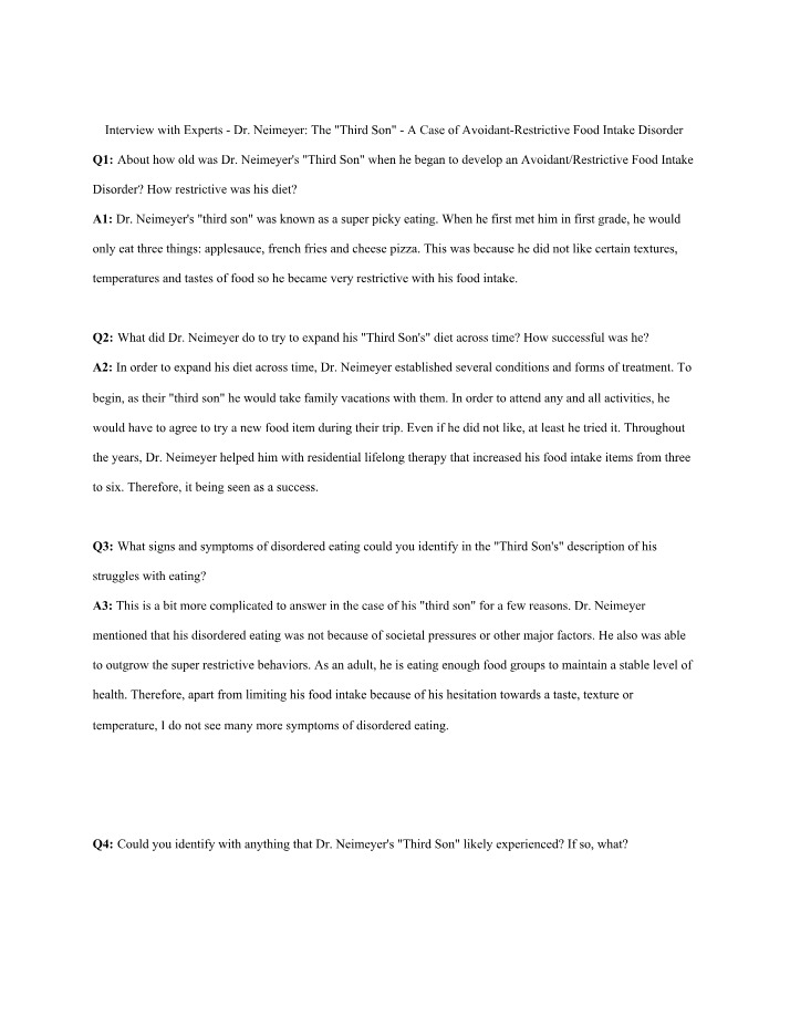 Interview with Dr. Neimeyer - The Third Son and Avoidant-Restrictive Food Intake Disorder