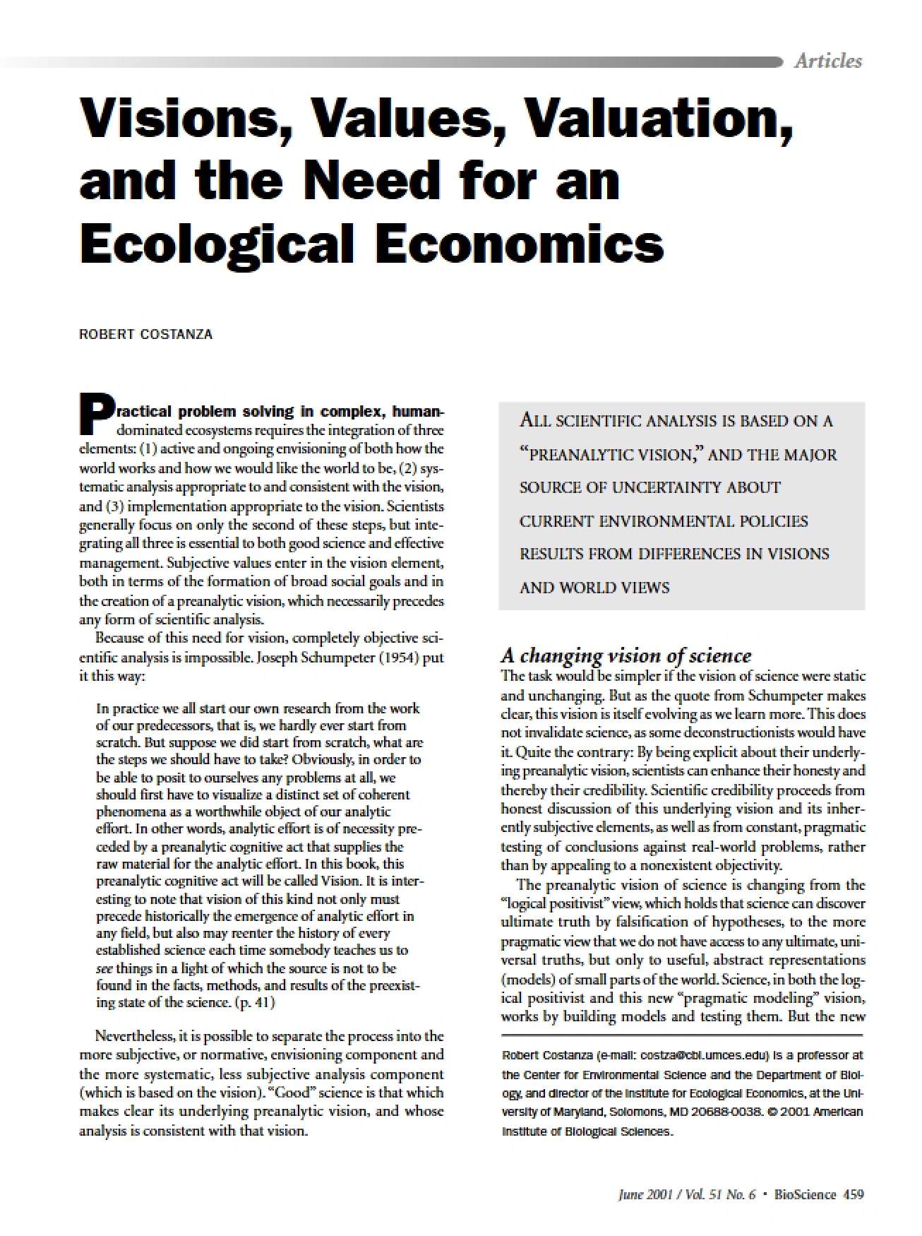 Visions, Values, Valuation, and Ecological Economics