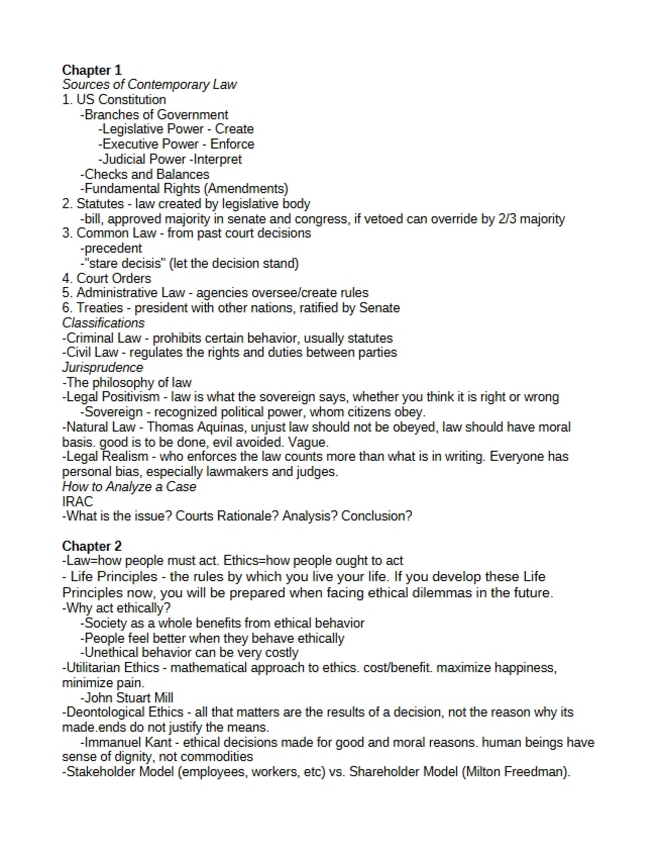 Law Introduction Chapter One (Part 1)