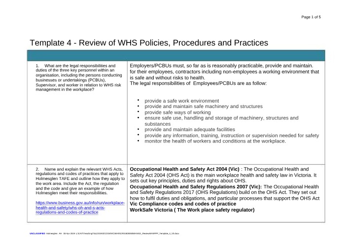 WHS Risk Management and Legal Responsibilities