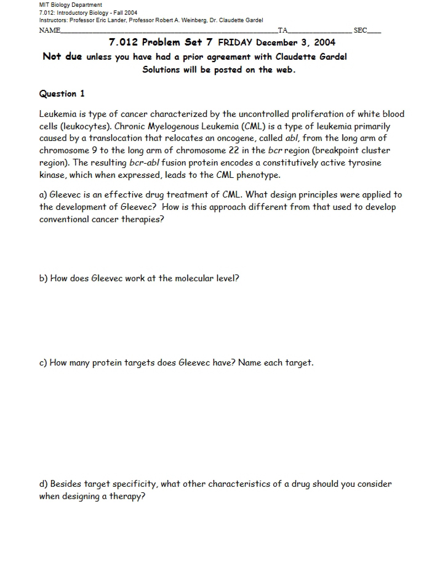 Seventh Problem Set