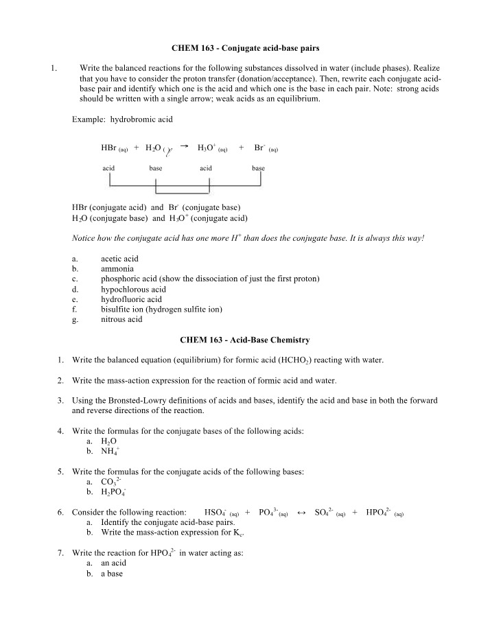 Writing Balanced Reactions for Conjugate Acid-Base Pairs