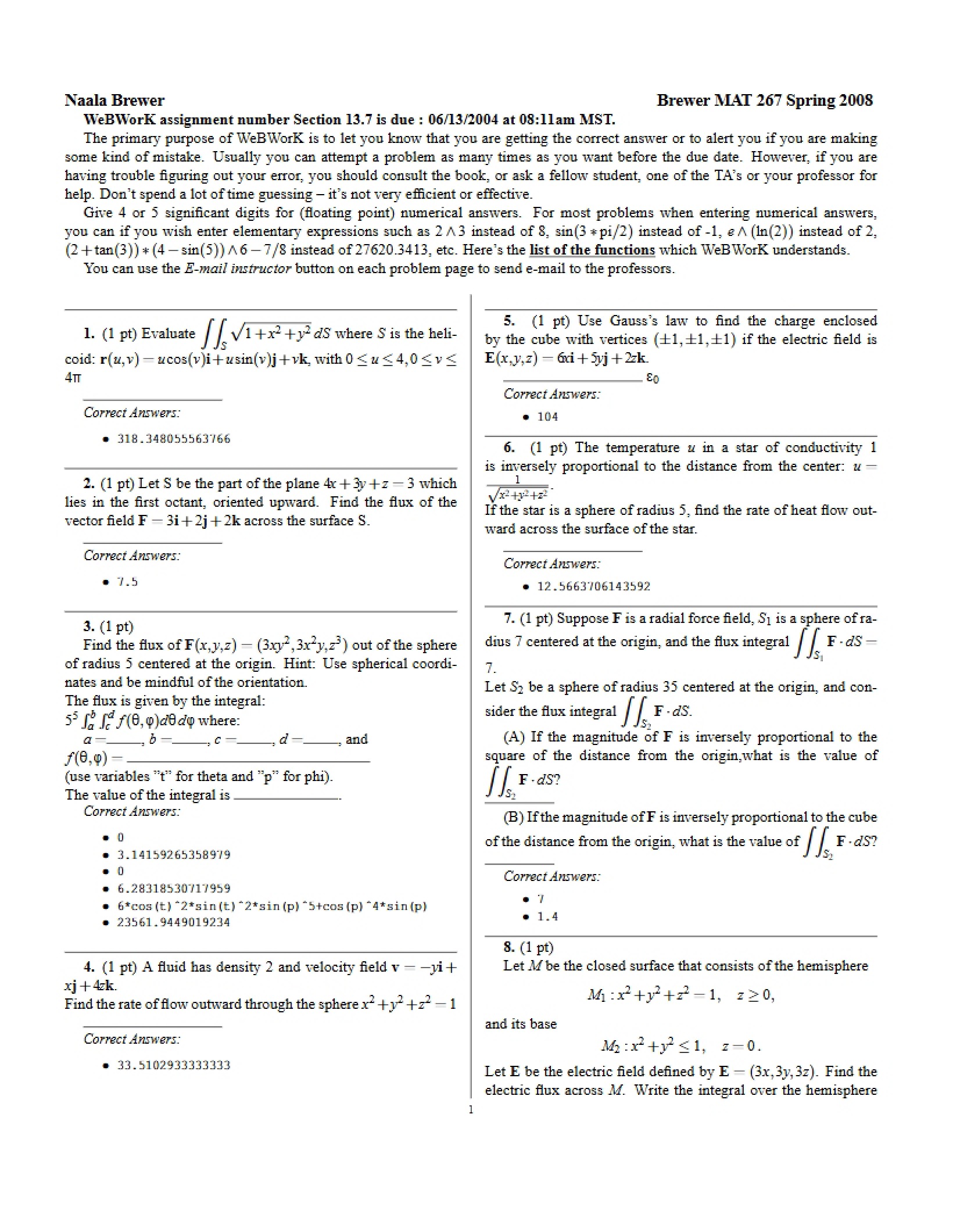 Assignment from WeBWorK