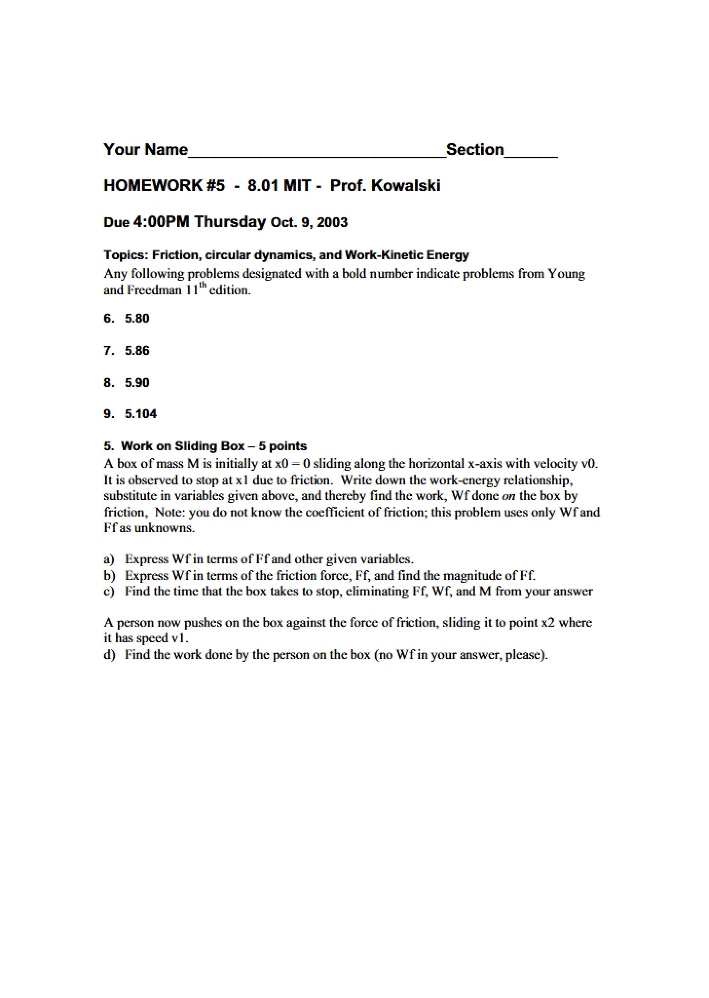 Fifth Homework