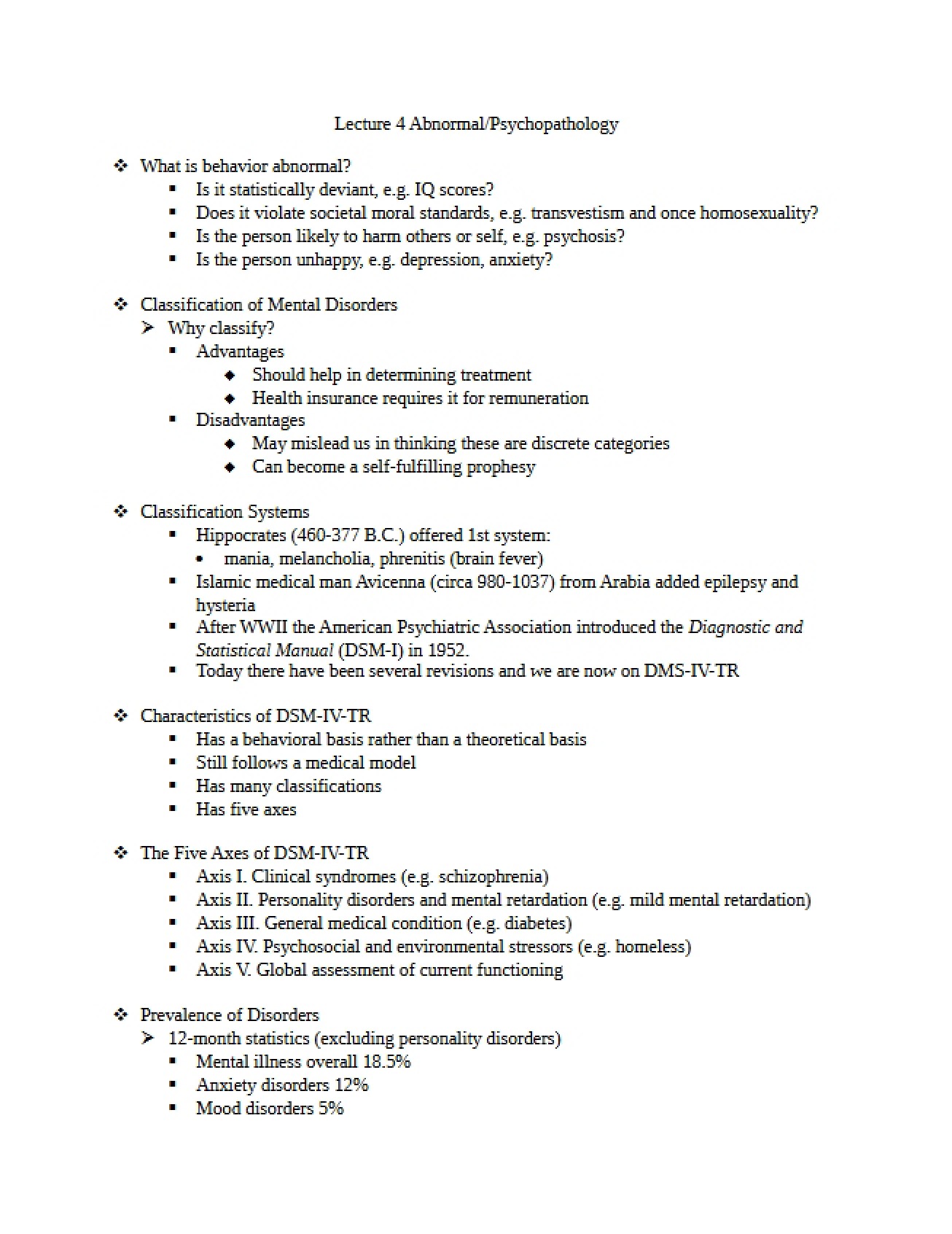 Abnormal Psychopathology (Lecture 4)