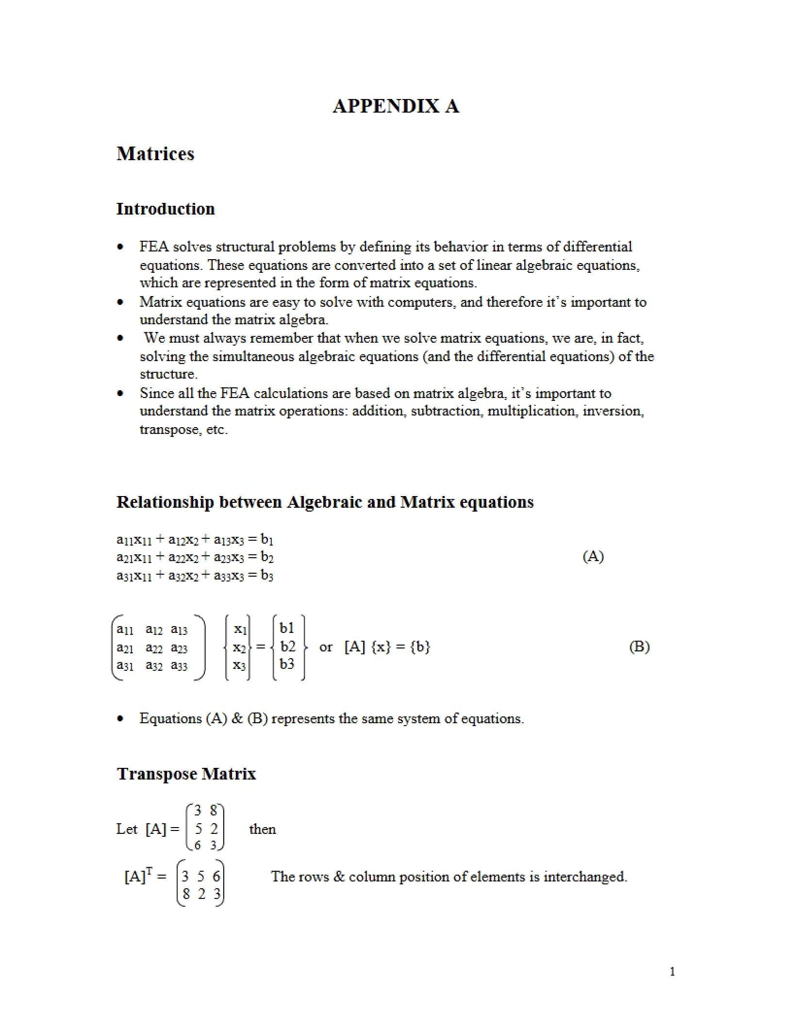 Matrix Algebra (Appendix A)