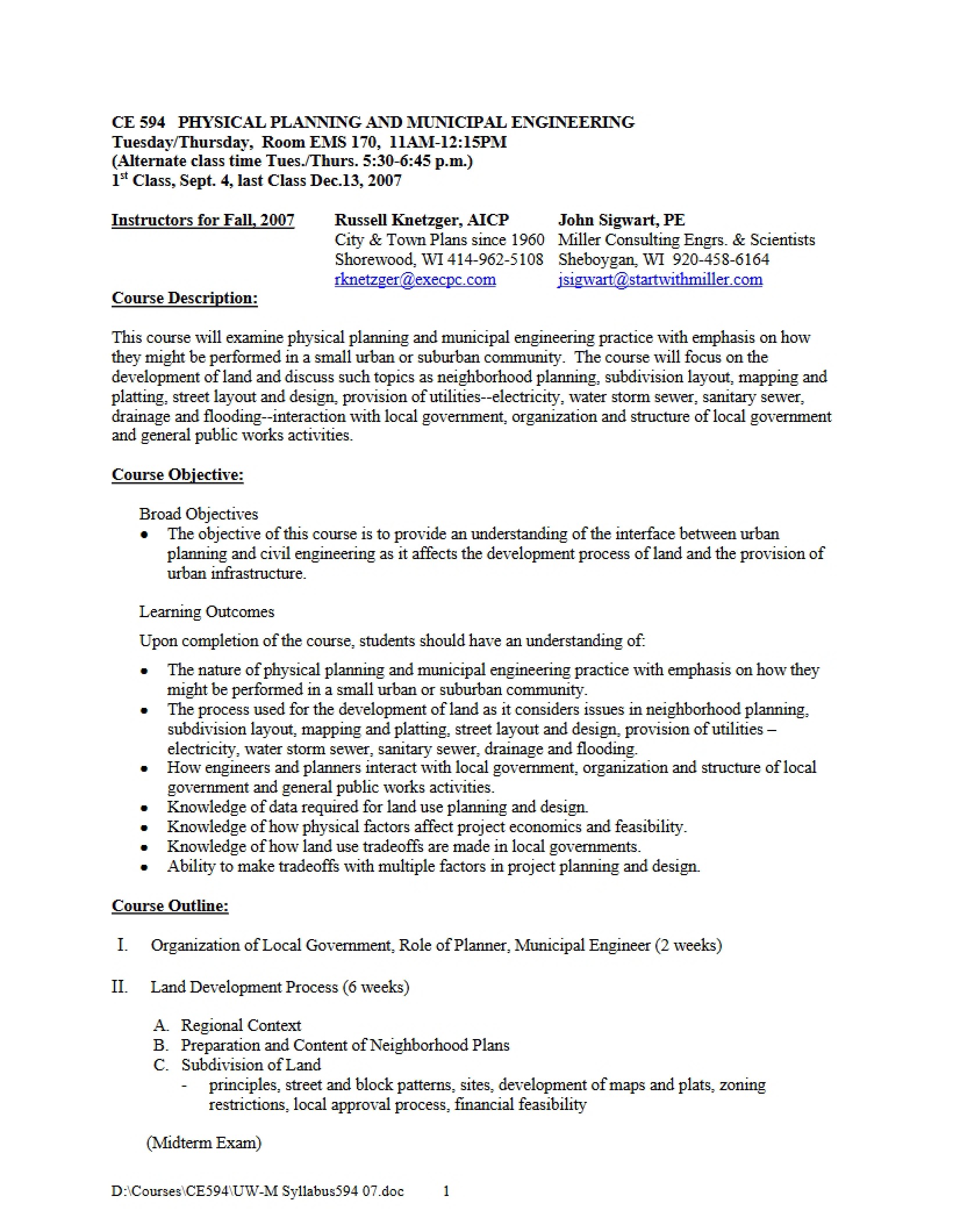 Syllabus for Physical Planning