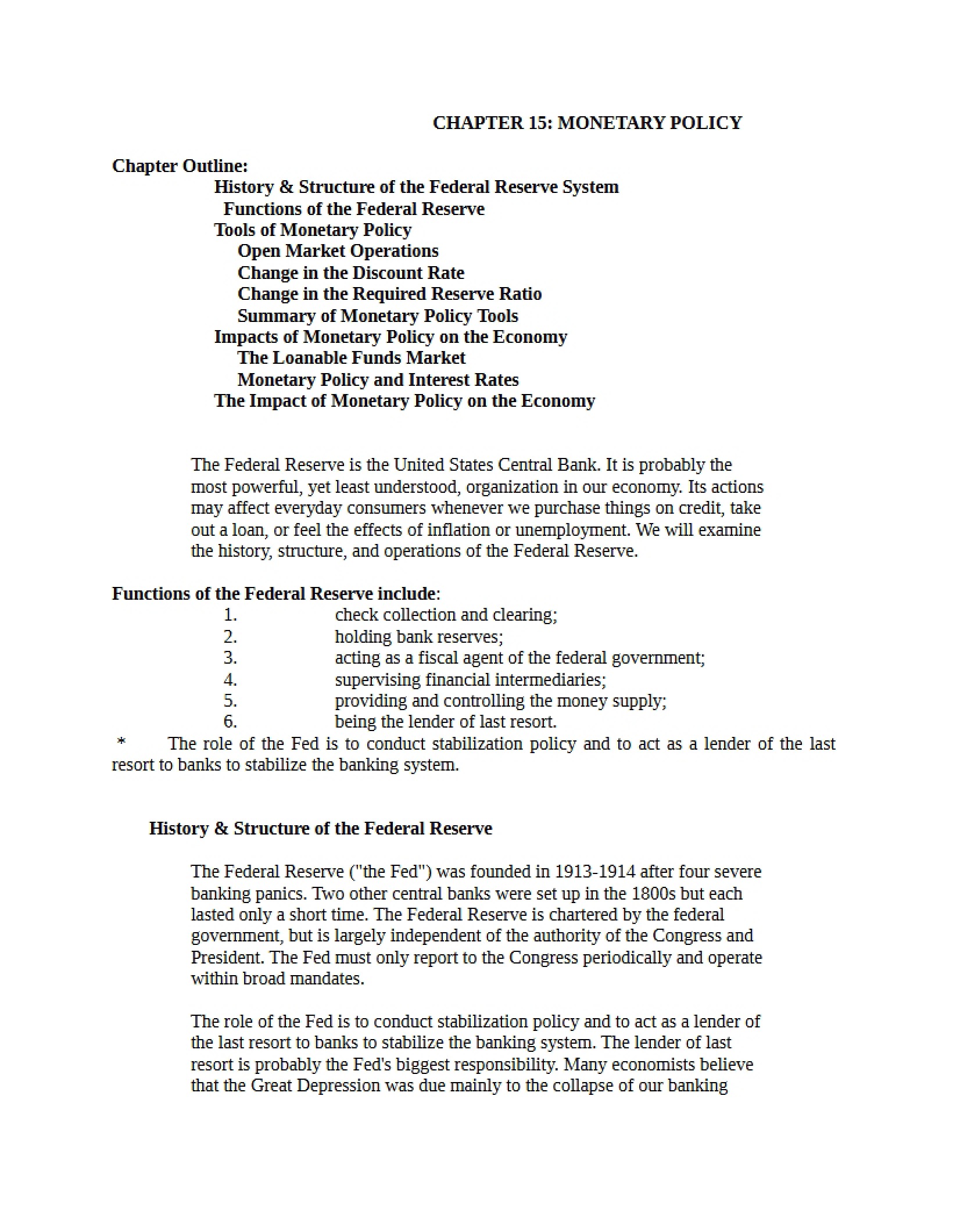 CHAPTER 15- MONETARY POLICY