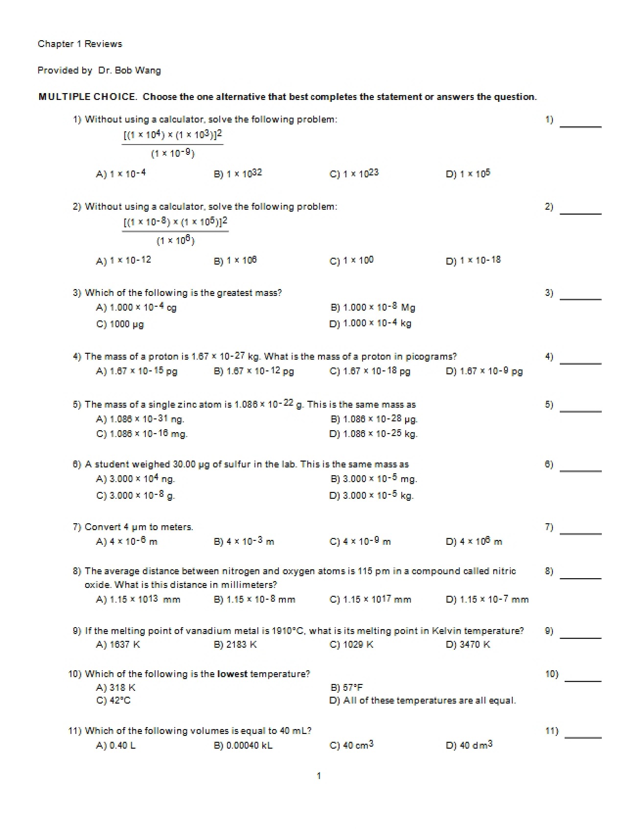 Review Questions for Chapter One