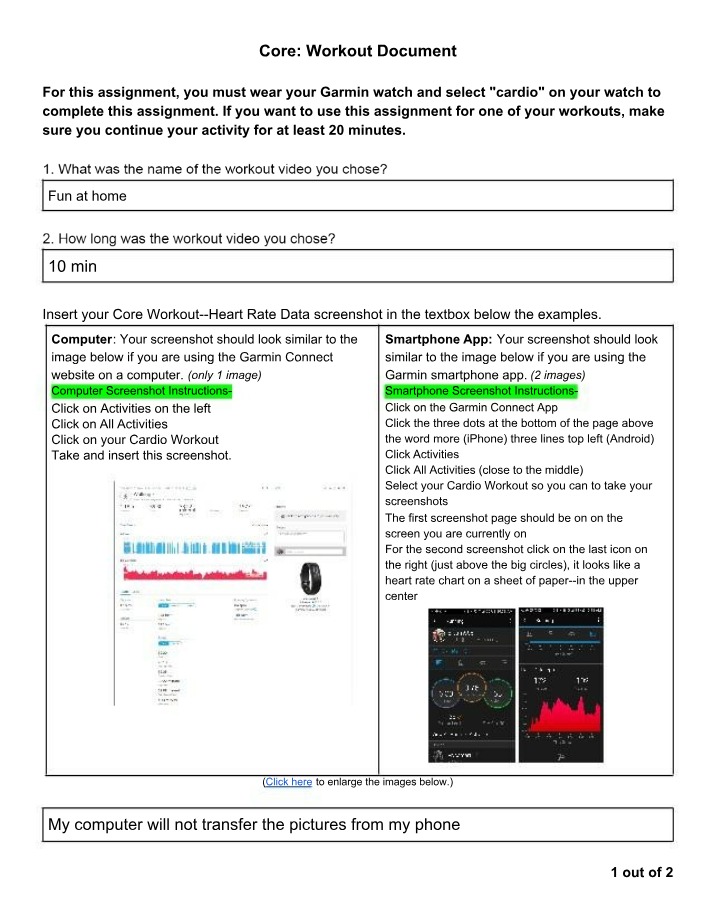 Workout Document for Core