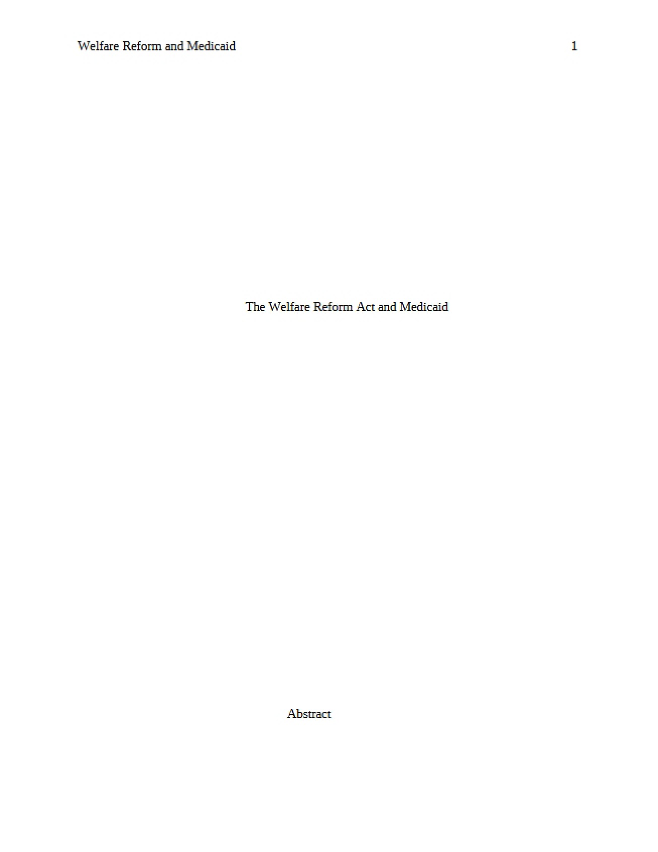 Medicaid and the Welfare Reform Act