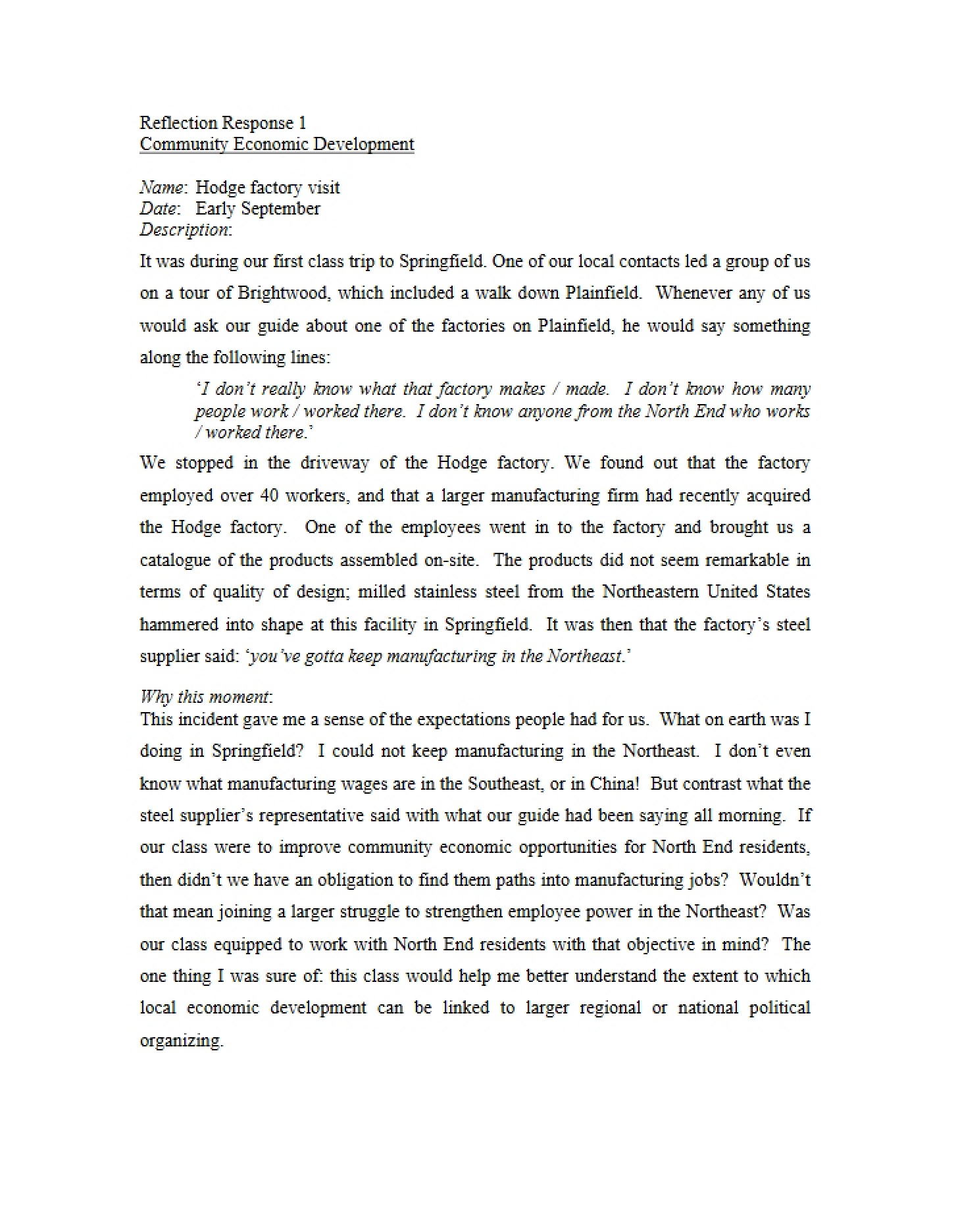 Response Reflection One