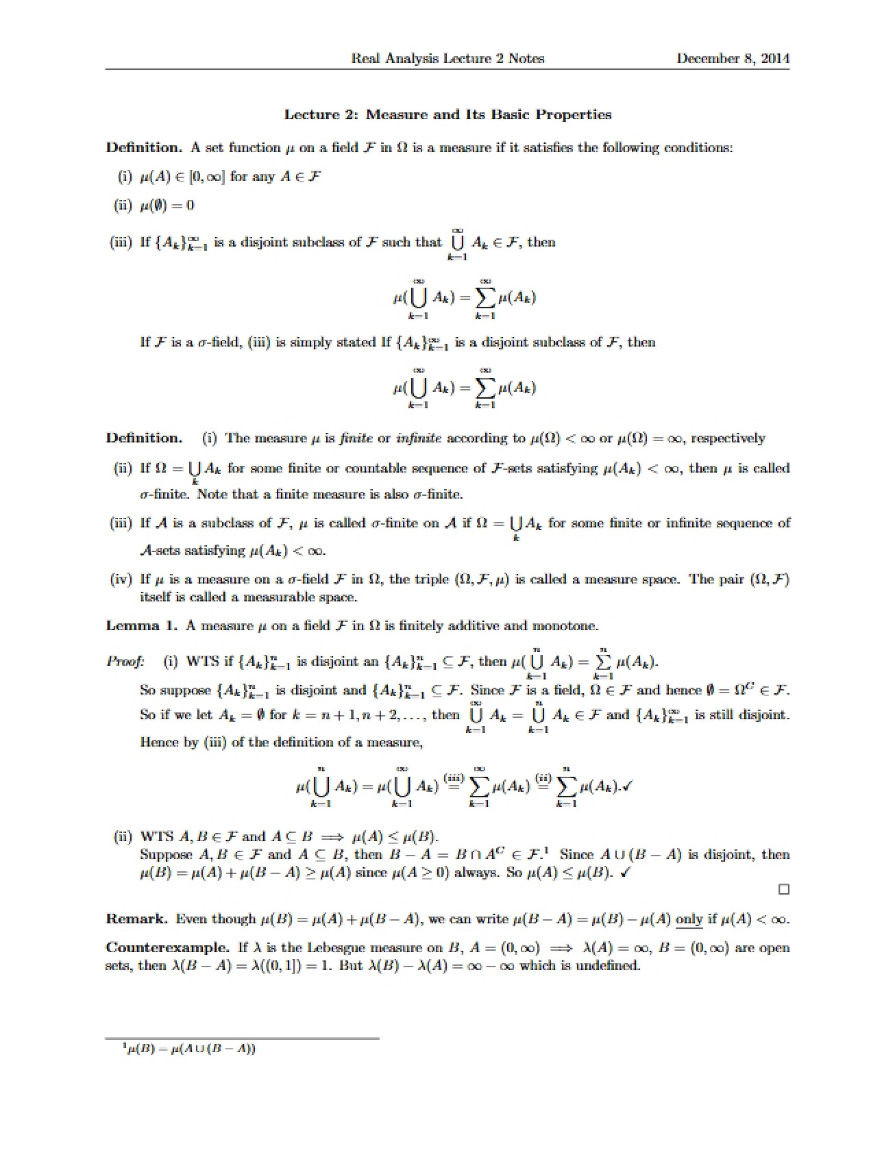 Measure and Its Properties Lecture 2