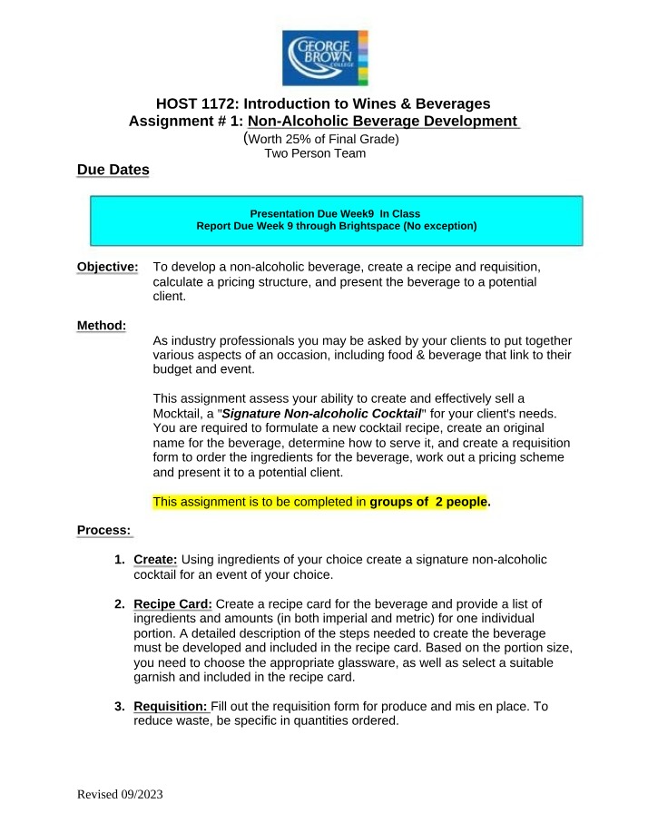 Non-Alcoholic Beverage Recipe, Pricing, and Presentation