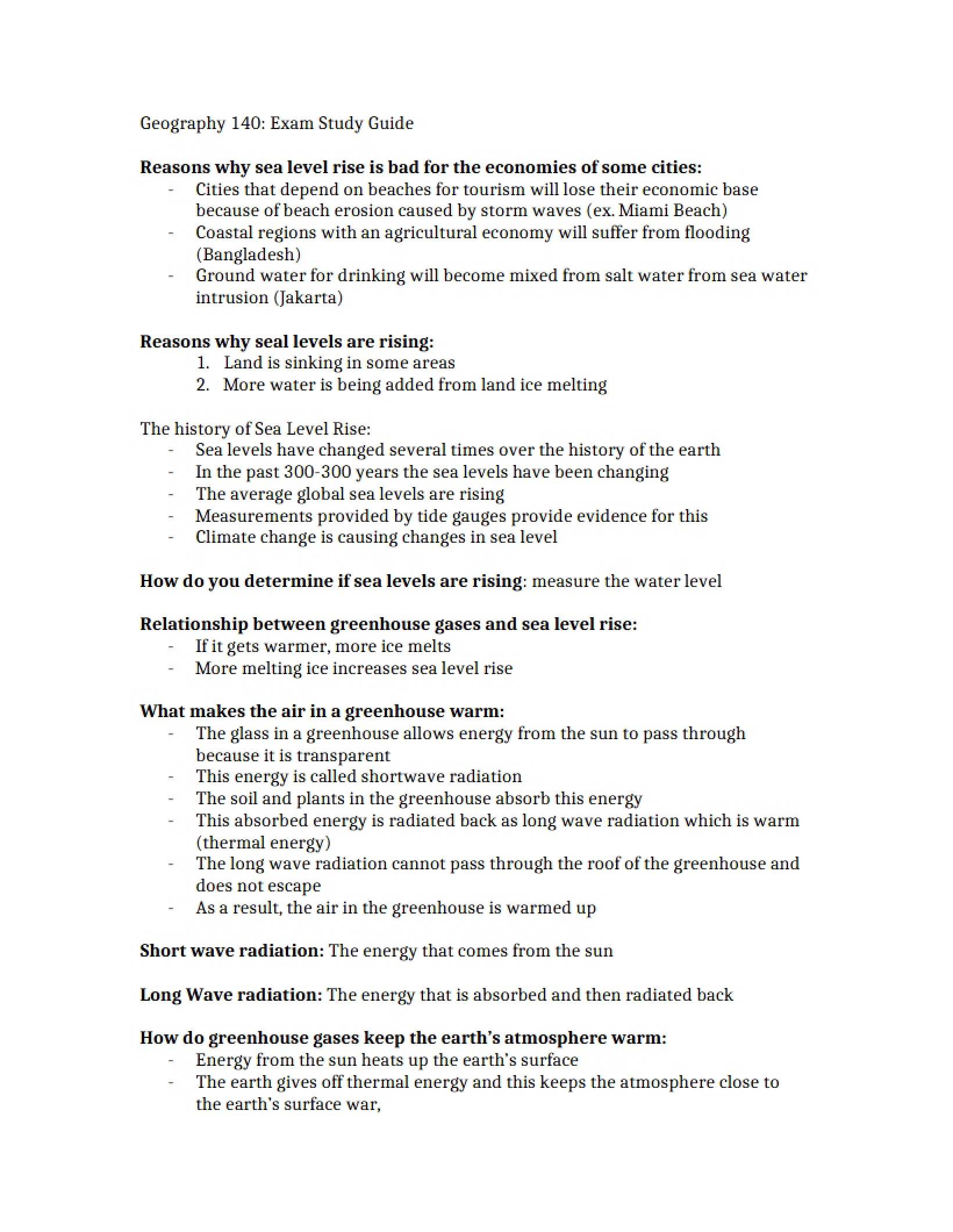 Study Guide for Exam