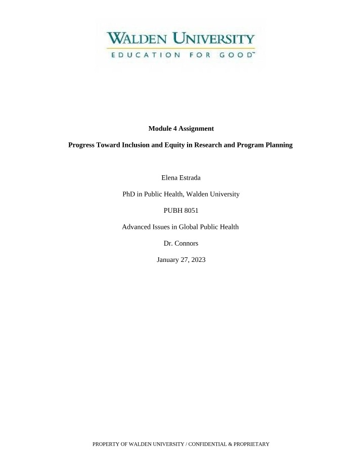 Progress Toward Inclusion and Equity in Research and Program Planning Overview