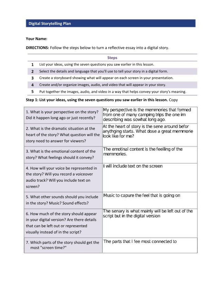 Plan for Digital Storytelling