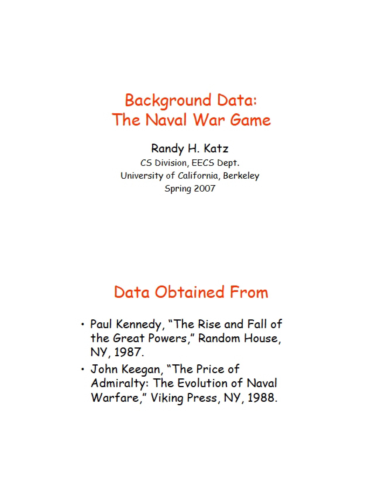 Background for the Naval Game