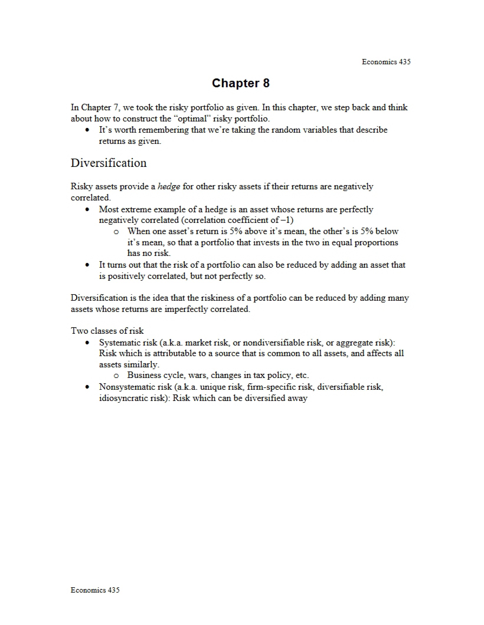 Chapter 8 Overview (ECON 435)