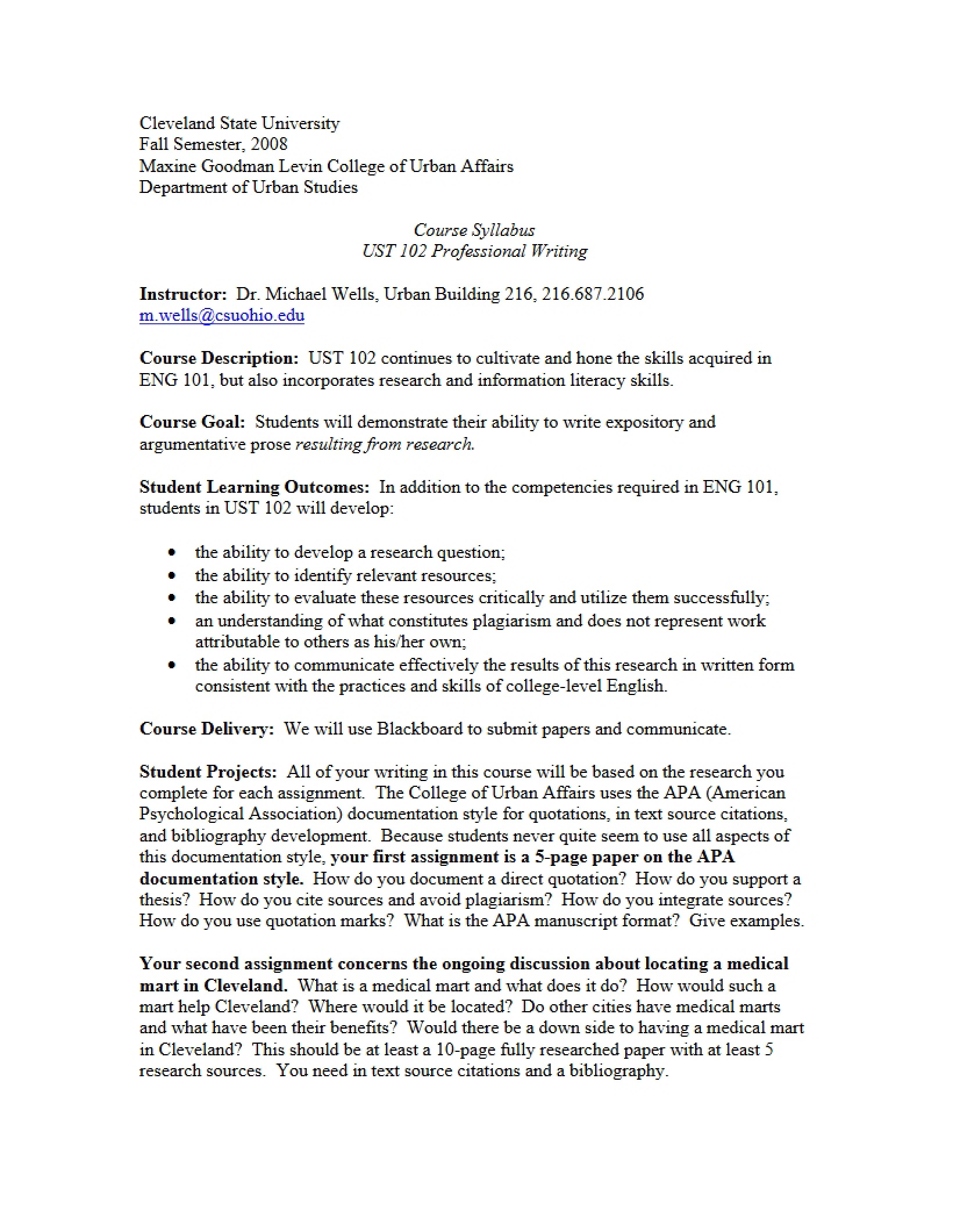 Professional Writing Syllabus