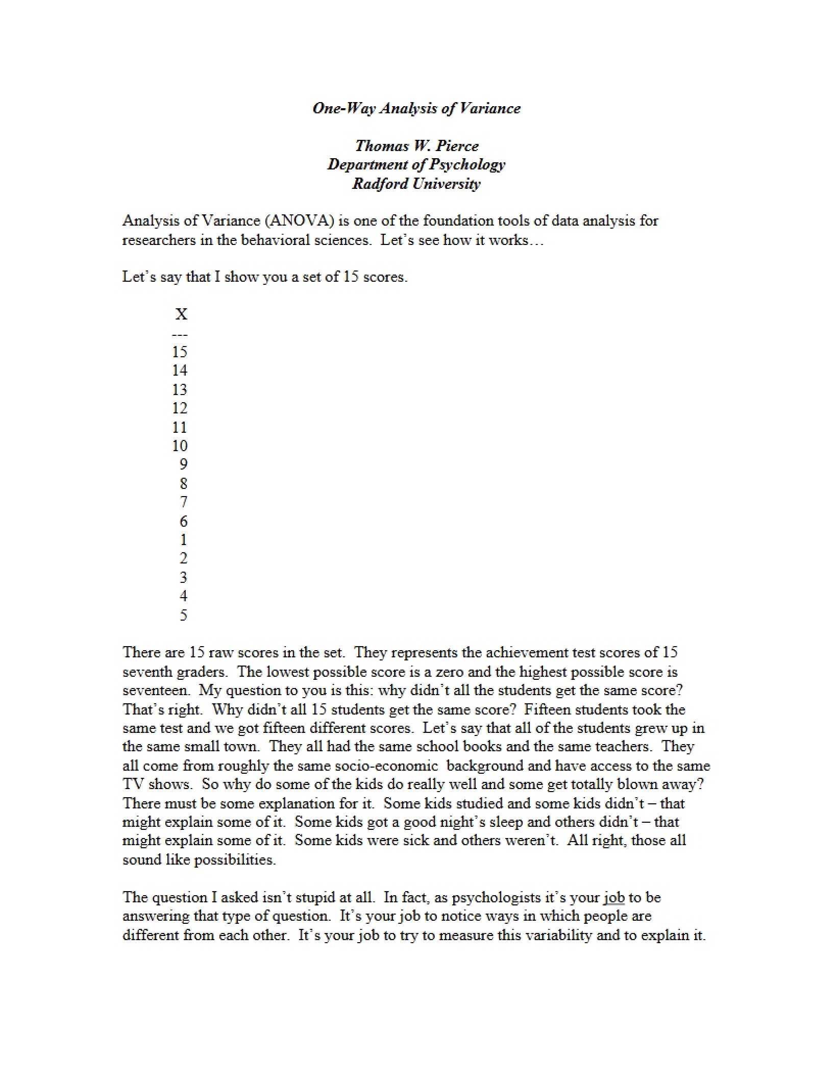 ANOVA One-Way Analysis