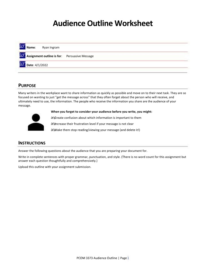 Worksheet for Audience Outline